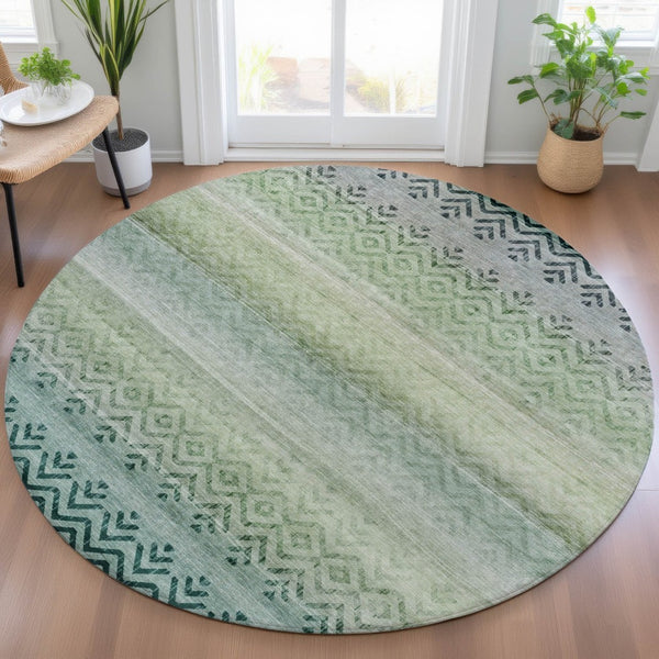 HomeRoots 8' Teal Blue and Green Round Geometric Rug - Washable, Durable, Stylish for Indoor & Outdoor Spaces 630053
