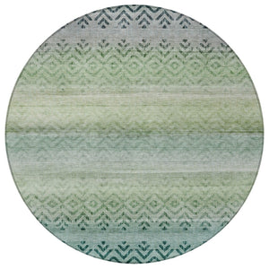 HomeRoots 8' Teal Blue and Green Round Geometric Rug - Washable, Durable, Stylish for Indoor & Outdoor Spaces 630053