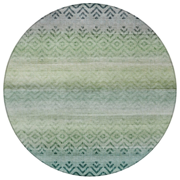 HomeRoots 8' Teal Blue and Green Round Geometric Rug - Washable, Durable, Stylish for Indoor & Outdoor Spaces 630053