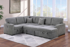 English Elm Chocolate Corduroy Modular Sectional with Storage Sleeper Usb Port and Reversible Chaise Smoke B011S02155