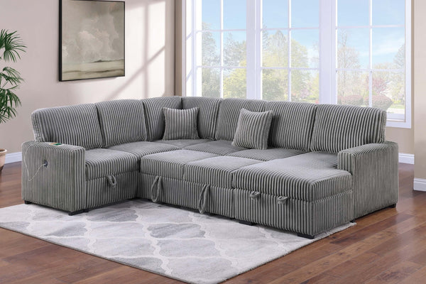 English Elm Chocolate Corduroy Modular Sectional with Storage Sleeper Usb Port and Reversible Chaise Smoke B011S02155