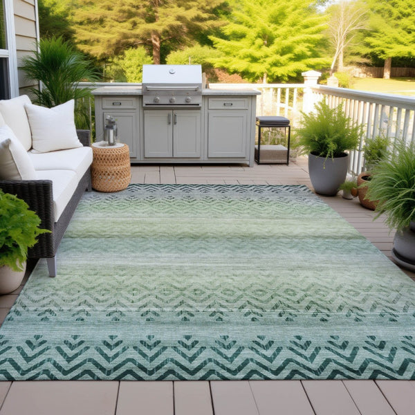 HomeRoots 9' Teal Blue and Green Geometric Area Rug - Washable, Durable, Indoor/Outdoor, Modern Design, Versatile 630055