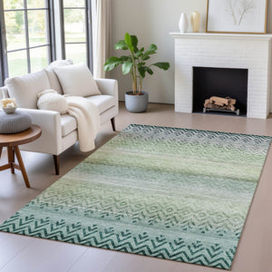 HomeRoots 9' Teal Blue and Green Geometric Area Rug - Washable, Durable, Indoor/Outdoor, Modern Design, Versatile 630055