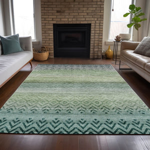 HomeRoots 9' Teal Blue and Green Geometric Area Rug - Washable, Durable, Indoor/Outdoor, Modern Design, Versatile 630055