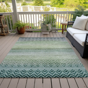 HomeRoots 9' Teal Blue and Green Geometric Area Rug - Washable, Durable, Indoor/Outdoor, Modern Design, Versatile 630055