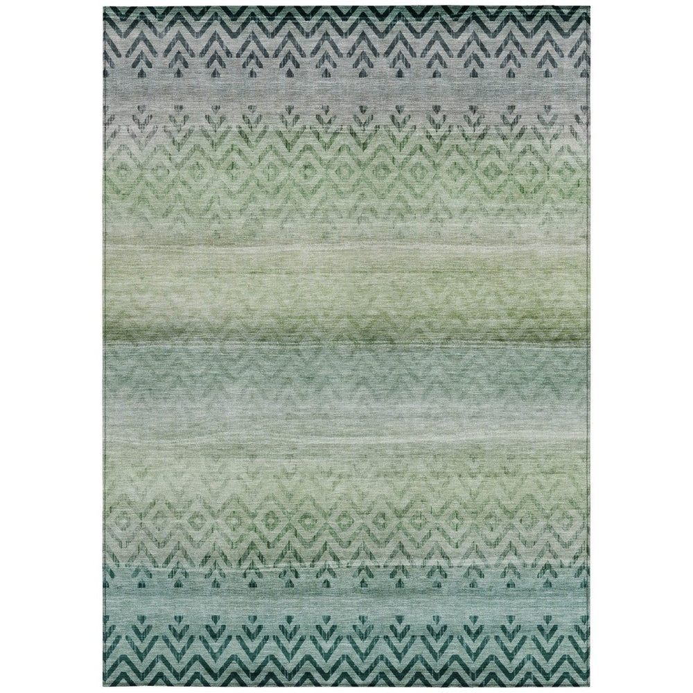HomeRoots 10' Vibrant Teal Blue & Green Geometric Washable Area Rug – Stylish Indoor/Outdoor Comfort & Durability 630056