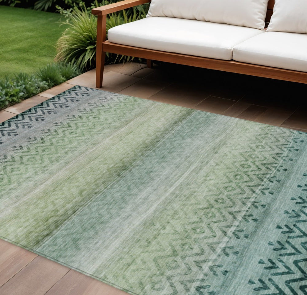 HomeRoots 10' Vibrant Teal Blue & Green Geometric Washable Area Rug – Stylish Indoor/Outdoor Comfort & Durability 630056