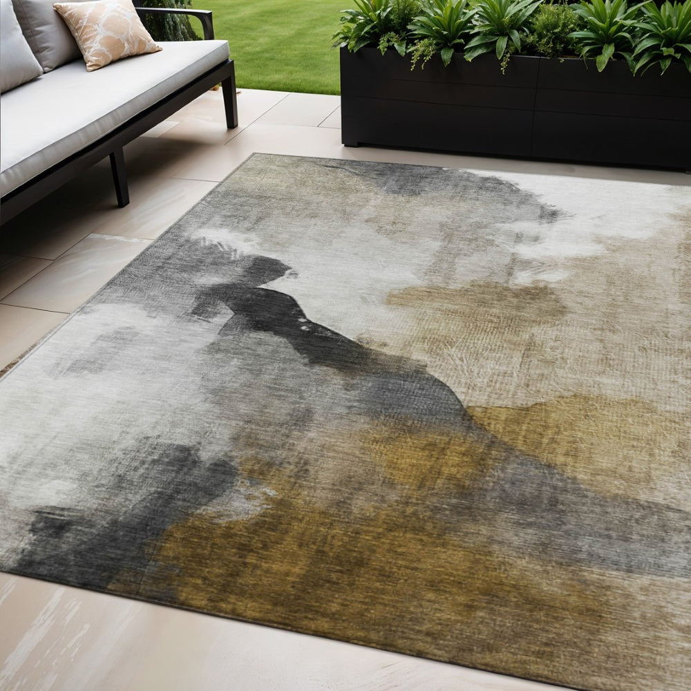 HomeRoots 5' X 8' Brown and Charcoal Abstract Washable Area Rug - Durable, Stylish, Indoor/Outdoor Versatility! 630058