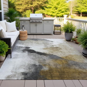 HomeRoots 5' X 8' Brown and Charcoal Abstract Washable Area Rug - Durable, Stylish, Indoor/Outdoor Versatility! 630058