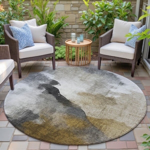 HomeRoots 8' Brown and Charcoal Abstract Round Indoor Outdoor Area Rug - Durable, Washable, Modern Design! 630059