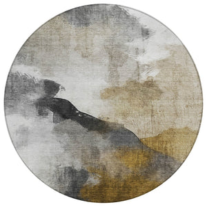 HomeRoots 8' Brown and Charcoal Abstract Round Indoor Outdoor Area Rug - Durable, Washable, Modern Design! 630059