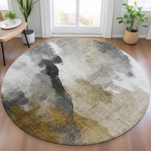 HomeRoots 8' Brown and Charcoal Abstract Round Indoor Outdoor Area Rug - Durable, Washable, Modern Design! 630059