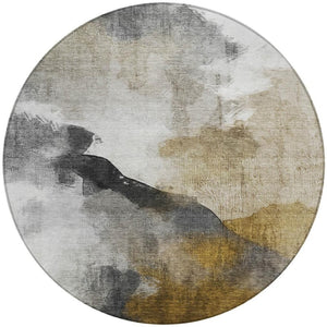 HomeRoots 8' Brown and Charcoal Abstract Round Indoor Outdoor Area Rug - Durable, Washable, Modern Design! 630059