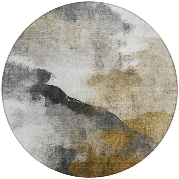 HomeRoots 8' Brown and Charcoal Abstract Round Indoor Outdoor Area Rug - Durable, Washable, Modern Design! 630059