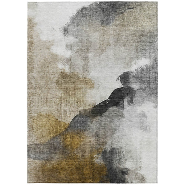 HomeRoots 9' X 12' Contemporary Brown and Charcoal Abstract Washable Area Rug for Indoor/Outdoor Spaces 630061