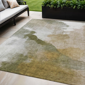 HomeRoots 5' Stylish Green and Gold Abstract Area Rug - Washable, Durable, Indoor/Outdoor Versatility for Any Space 630064