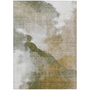 HomeRoots 5' Stylish Green and Gold Abstract Area Rug - Washable, Durable, Indoor/Outdoor Versatility for Any Space 630064