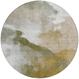 HomeRoots 8' Green and Gold Round Abstract Area Rug - Durable, Washable, Indoor-Outdoor Design for All Spaces 630065