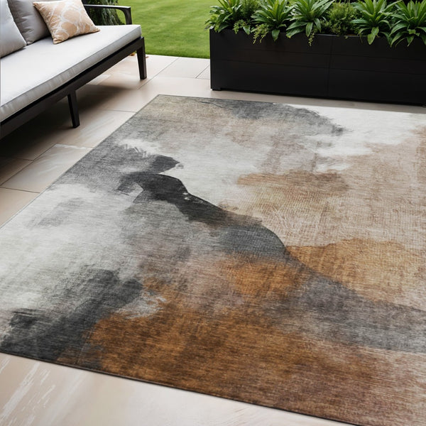 HomeRoots 5' X 8' Stylish Rust & Charcoal Abstract Washable Area Rug for Indoor & Outdoor Spaces, Durable Design 630070