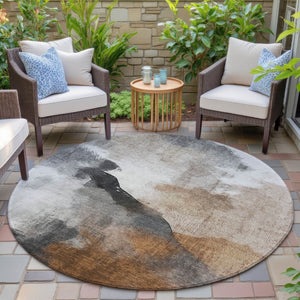 HomeRoots 8' Round Abstract Washable Area Rug in Rust and Charcoal – Stylish, Durable, Indoor/Outdoor Essential 630071