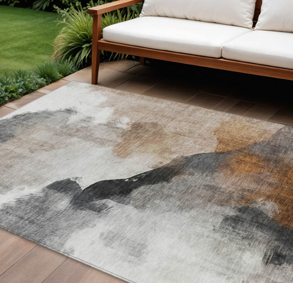 HomeRoots 8' X 10' Abstract Rust and Charcoal Rug - Washable, Durable, Stylish Indoor/Outdoor Solution for All Spaces 630072