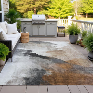 HomeRoots 8' X 10' Abstract Rust and Charcoal Rug - Washable, Durable, Stylish Indoor/Outdoor Solution for All Spaces 630072