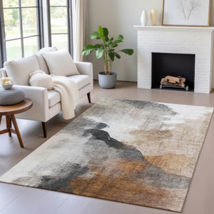 HomeRoots 8' X 10' Abstract Rust and Charcoal Rug - Washable, Durable, Stylish Indoor/Outdoor Solution for All Spaces 630072