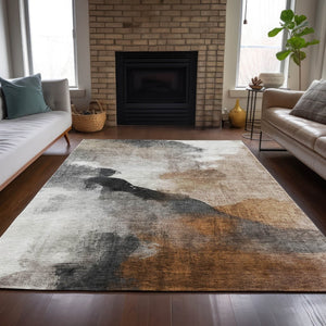 HomeRoots 8' X 10' Abstract Rust and Charcoal Rug - Washable, Durable, Stylish Indoor/Outdoor Solution for All Spaces 630072