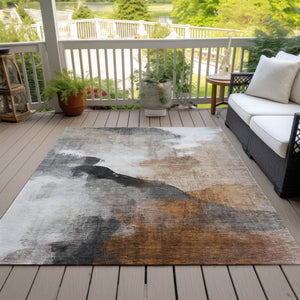 HomeRoots 8' X 10' Abstract Rust and Charcoal Rug - Washable, Durable, Stylish Indoor/Outdoor Solution for All Spaces 630072