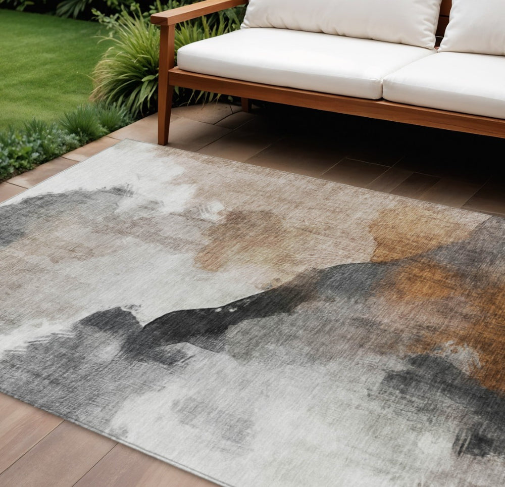 HomeRoots 10' Rust & Charcoal Abstract Area Rug – Durable, Washable, Stylish for Indoor & Outdoor Spaces 630074