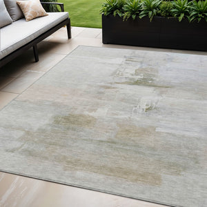 HomeRoots 5' X 8' Stylish Linen and Gray Abstract Washable Area Rug – Ideal for Indoor and Outdoor Spaces! 630076