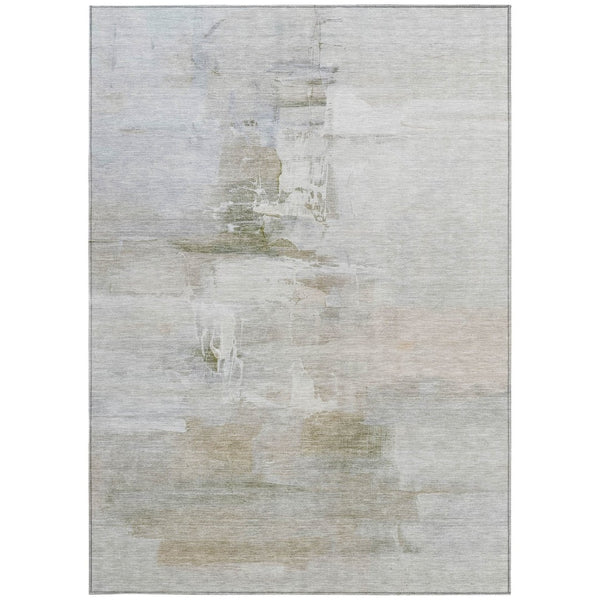 HomeRoots 5' X 8' Stylish Linen and Gray Abstract Washable Area Rug – Ideal for Indoor and Outdoor Spaces! 630076