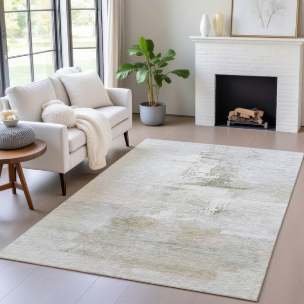 HomeRoots 5' X 8' Stylish Linen and Gray Abstract Washable Area Rug – Ideal for Indoor and Outdoor Spaces! 630076