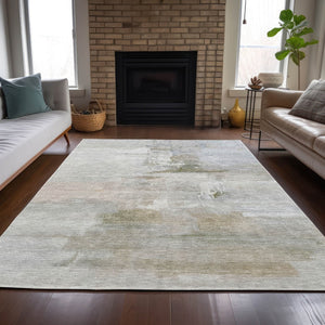 HomeRoots 5' X 8' Stylish Linen and Gray Abstract Washable Area Rug – Ideal for Indoor and Outdoor Spaces! 630076