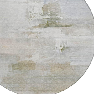 HomeRoots 8' Round Abstract Area Rug in Linen & Gray - Stylish, Washable, Durable for Indoor & Outdoor Use 630077
