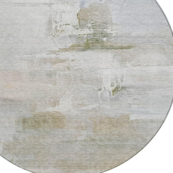 HomeRoots 8' Round Abstract Area Rug in Linen & Gray - Stylish, Washable, Durable for Indoor & Outdoor Use 630077