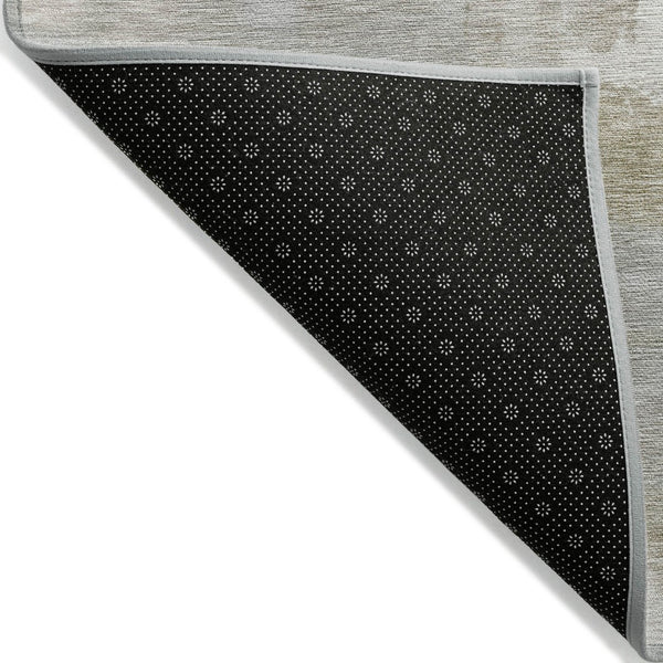 HomeRoots 8' Round Abstract Area Rug in Linen & Gray - Stylish, Washable, Durable for Indoor & Outdoor Use 630077