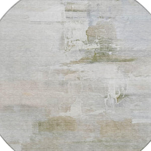 HomeRoots 8' Round Abstract Area Rug in Linen & Gray - Stylish, Washable, Durable for Indoor & Outdoor Use 630077