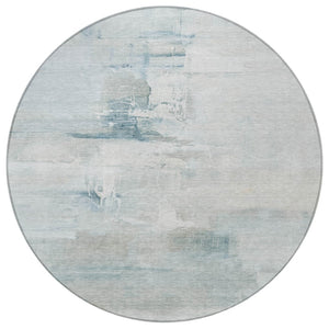 HomeRoots 8' Sky Blue and Gray Round Abstract Rug – Durable, Washable Indoor/Outdoor Area Rug for Modern Spaces 630083