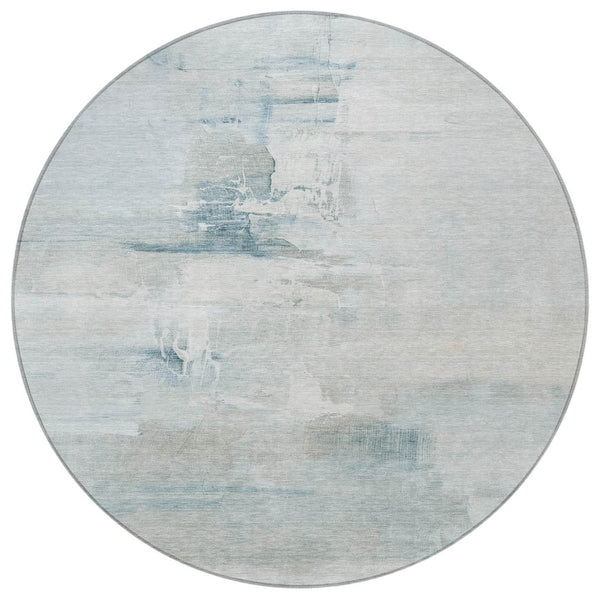 HomeRoots 8' Sky Blue and Gray Round Abstract Rug – Durable, Washable Indoor/Outdoor Area Rug for Modern Spaces 630083