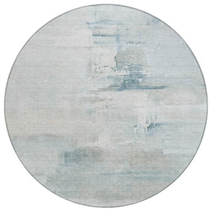 HomeRoots 8' Sky Blue and Gray Round Abstract Rug – Durable, Washable Indoor/Outdoor Area Rug for Modern Spaces 630083