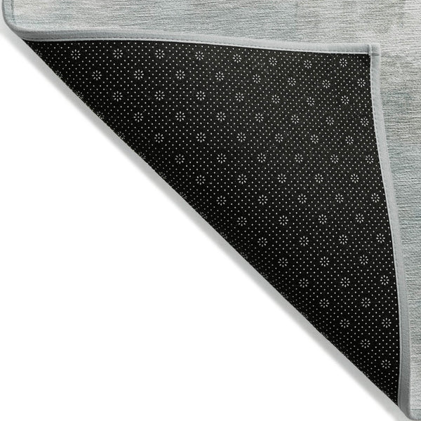 HomeRoots 8' Sky Blue and Gray Round Abstract Rug – Durable, Washable Indoor/Outdoor Area Rug for Modern Spaces 630083