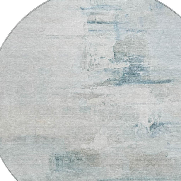 HomeRoots 8' Sky Blue and Gray Round Abstract Rug – Durable, Washable Indoor/Outdoor Area Rug for Modern Spaces 630083