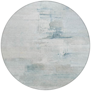 HomeRoots 8' Sky Blue and Gray Round Abstract Rug – Durable, Washable Indoor/Outdoor Area Rug for Modern Spaces 630083