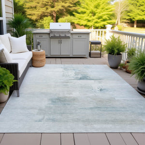 HomeRoots 9' X 12' Sky Blue & Gray Abstract Indoor/Outdoor Area Rug - Durable, Washable, Stylish for Any Space! 630085
