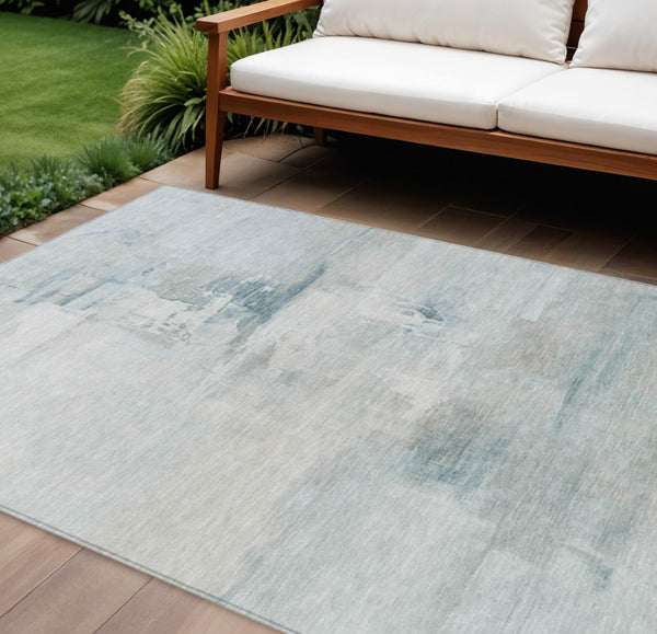 HomeRoots 10' Sky Blue and Gray Abstract Area Rug - Washable, Durable, Versatile for Indoor/Outdoor Use! 630086
