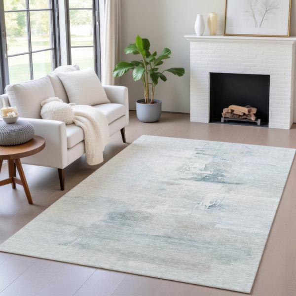 HomeRoots 10' Sky Blue and Gray Abstract Area Rug - Washable, Durable, Versatile for Indoor/Outdoor Use! 630086