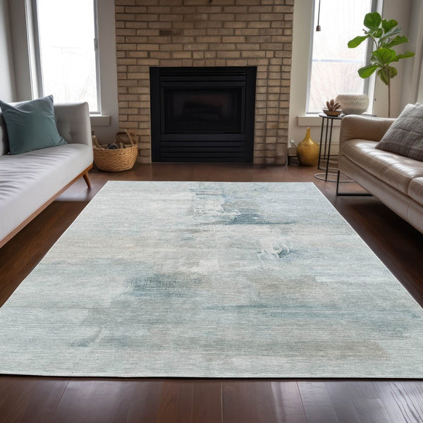 HomeRoots 10' Sky Blue and Gray Abstract Area Rug - Washable, Durable, Versatile for Indoor/Outdoor Use! 630086