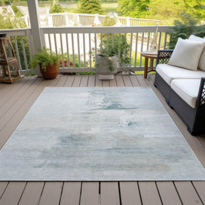 HomeRoots 10' Sky Blue and Gray Abstract Area Rug - Washable, Durable, Versatile for Indoor/Outdoor Use! 630086