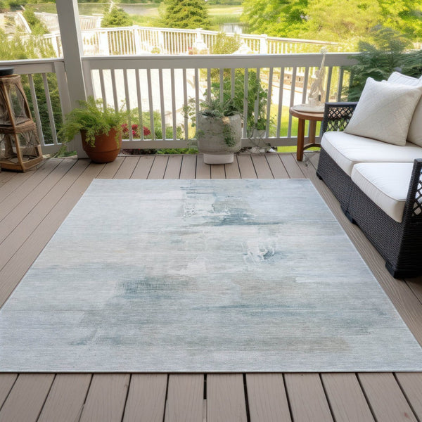 HomeRoots 10' Sky Blue and Gray Abstract Area Rug - Washable, Durable, Versatile for Indoor/Outdoor Use! 630086